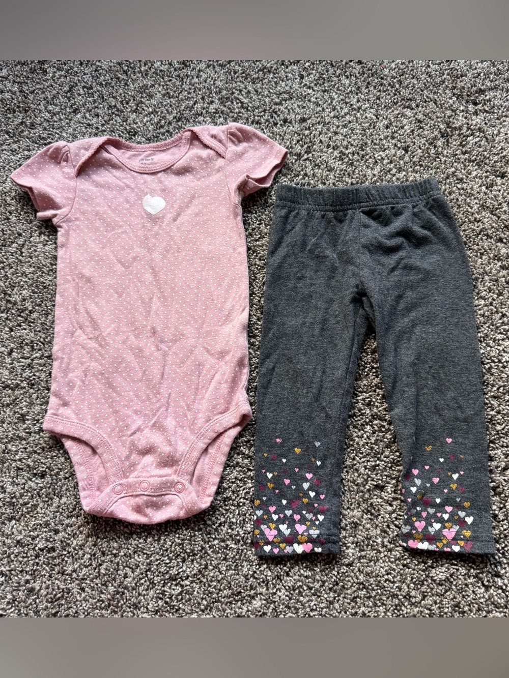 Carter's Pink Heart One-Piece with Gray Heart Accent Leggings